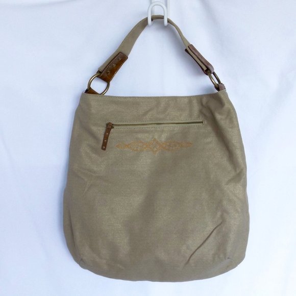 Rampage Fifty-Five Bag, Tan Canvas Tote with Embroidery, Like New! - Picture 2 of 13